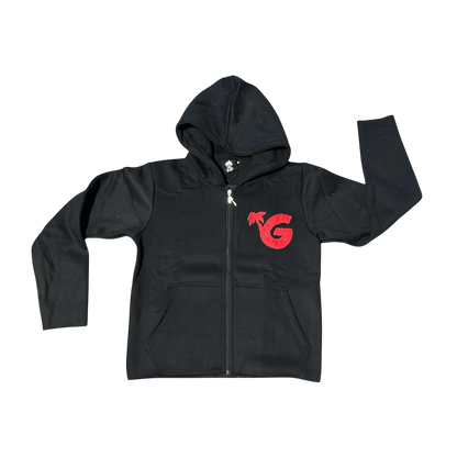 Gunjo Signature Logo Rhinestone Zip Up (Blk/Red)
