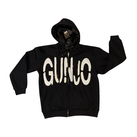 Gunjo Distressed Zip Up Hoodie(Black)