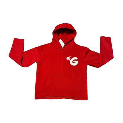 Red Gunjo Signature Logo Rhinestone Hoodie